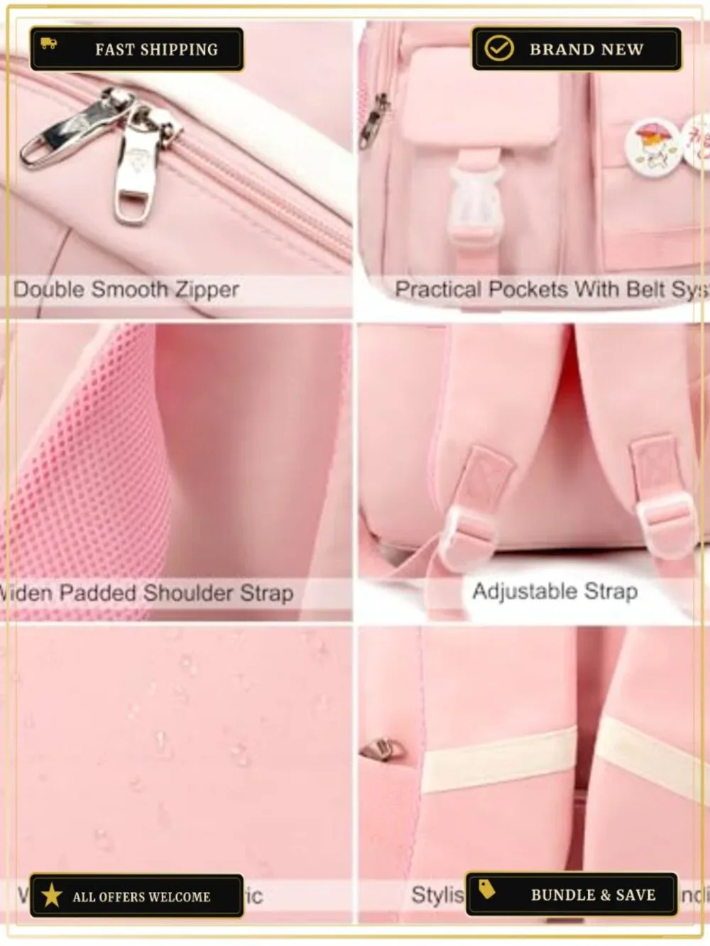 Laptop Backpack for Women 15.6 Inch Waterproof Nylon Daypack with USB, School